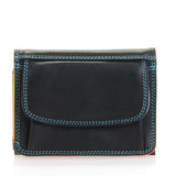 Black Mywalit mini tri-fold wallet with multiple card slots and compact design for easy everyday use.