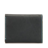 Black Mywalit mini tri-fold wallet with multiple card slots and compact design for easy carrying.