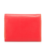 Black Mywalit mini tri-fold wallet with multiple card slots and compact design, crafted from high-quality leather.
