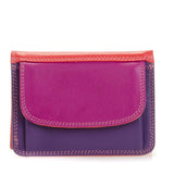 Black Mywalit mini tri-fold wallet with multiple card slots and compact design, made of leather for everyday use.