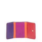 Black Mywalit mini tri-fold wallet with multiple card slots and compact design, made from premium leather.