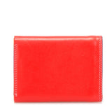 Black Mywalit mini tri-fold wallet with multiple card slots and compact design, shown open with visible interior compartments.