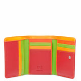 Black Mywalit small tri-fold wallet with multiple card slots and a secure fold-over design, crafted for compact everyday use.
