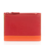 Mywalit black small tri-fold wallet with multiple card slots and a compact design, made of colorful leather.