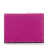 Black Mywalit small tri-fold wallet with multiple card slots and a compact design, made of high-quality leather.