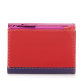 Black Mywalit small tri-fold wallet with multiple card slots and compact design, made of high-quality leather.