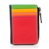 Black Mywalit small zip purse wallet with compact design and multiple card slots, made of high-quality leather.
