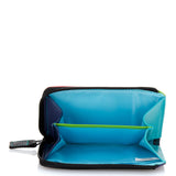 Black Mywalit small zip purse wallet with multiple card slots and a secure zipper closure.