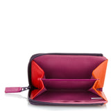Black Mywalit small zip purse wallet with compact design and multiple card slots, made of colorful leather for everyday use.