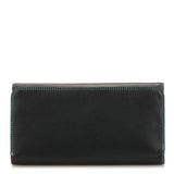 Black Mywalit tri-fold zip wallet with multiple card slots and secure zipper closure, made of leather for everyday use.
