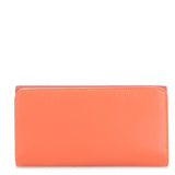 Black Mywalit tri-fold zip wallet with multiple card slots and a secure zipper closure, made from high-quality leather.