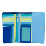 Black Mywalit tri-fold zip wallet with multiple card slots and secure zipper closure, crafted from high-quality leather.