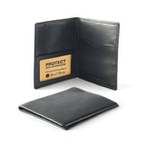 Black Osgoode Marley RFID passport cover with wallet features, made of durable material, designed for secure travel document storage.