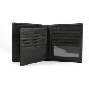 Black Osgoode Marley RFID extra page hipster wallet with multiple card slots and sleek leather design.