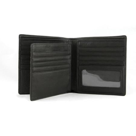 Black Osgoode Marley RFID extra page hipster wallet with multiple card slots and sleek leather design.
