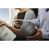 Midnight grey Ostrichpillow Go Neck Pillow, a soft, ergonomic travel accessory designed for comfortable neck support.