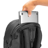 Black Peak Design Travel Backpack 30L with multiple compartments and padded straps, designed for versatile travel and daily use.