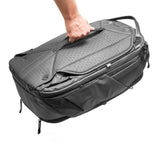 Peak Design Travel Backpack 45L with multiple compartments, padded straps, and sleek black design for versatile travel and outdoor use.