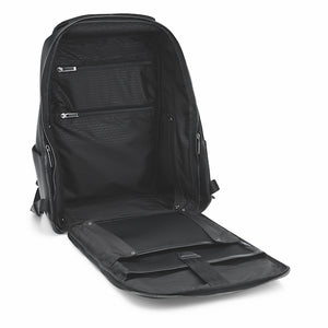 Porsche Design Roadster Backpack M, black with multiple compartments, sleek modern style, and adjustable straps.
