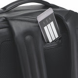Porsche Design Roadster Backpack M in black with multiple compartments and adjustable straps, shown from front view.