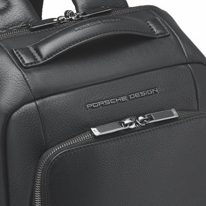 Porsche Design Roadster Backpack XS in black with compact design and multiple compartments, made for stylish everyday use.