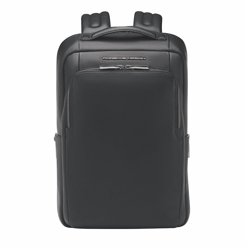 Porsche Design Roadster Backpack XS in black with sleek design, top handle, and adjustable shoulder straps for everyday use.