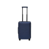 Matte black Porsche Design Roadster 21-inch spinner carry-on luggage with smooth surface and four spinner wheels.