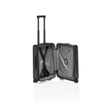Matte black Porsche Design ROADSTER 21-inch expandable carry-on luggage with spinner wheels and sleek design.