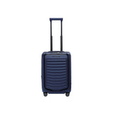 Matte black Porsche Design Roadster 21-inch expandable carry-on luggage with spinner wheels and sleek design.