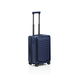 Matte black Porsche Design ROADSTER 21-inch spinner expandable carry-on luggage with four wheels and sleek modern design.