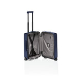 Matte black Porsche Design ROADSTER 21-inch spinner expandable carry-on luggage with four wheels and sleek design.