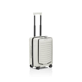 Matte black Porsche Design Roadster 21-inch expandable spinner carry-on luggage with sleek modern design.