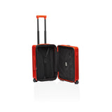 Matte black Porsche Design Roadster 21-inch expandable spinner carry-on luggage with four wheels and telescopic handle.