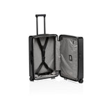 Matte black Porsche Design Roadster 27-inch expandable spinner luggage with four wheels and ergonomic handle for easy travel.