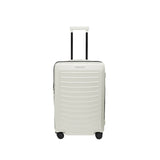 Matte black Porsche Design Roadster 27-inch expandable spinner luggage with four wheels and sleek modern design.