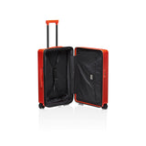 Matte black Porsche Design Roadster 27-inch expandable spinner luggage with four wheels and sleek modern design.