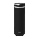Purist Mover 18oz water bottle in clear with black lid, designed for easy hydration and durable use.