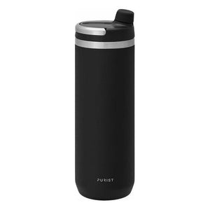 Black Purist Mover 18oz water bottle with sleek design, featuring durable construction and secure lid for active use.