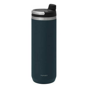 Black Purist Mover 18oz water bottle with a sleek design, featuring the Purist logo and a secure screw-on lid.