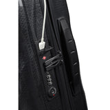 Black Samsonite C-Lite carry-on spinner suitcase with four wheels and telescopic handle for easy travel.