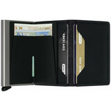 Secrid Slimwallet in black open showing card slots and compact design for easy organization.