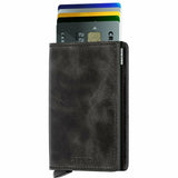 Secrid Slimwallet in vintage black with front card slots, compact leather wallet for quick access and secure card storage.