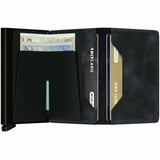 Secrid Slimwallet in vintage black open, showing card slots and compact design for secure everyday use.