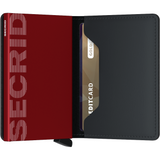 Secrid Slimwallet in matte black and red, partially open showing card slots and sleek compact design.