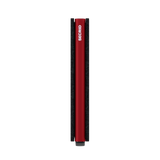 Secrid Slimwallet in matte black and red, showing a sleek compact design with card slots and minimalist style.