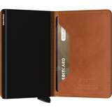 Secrid Slimwallet in cognac with sleek leather design, compact size, and card slots visible in the image.