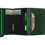 Open Secrid Slimwallet in green showing card slots and compact design, made of sleek, durable material for everyday use.