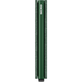Secrid Slimwallet in vibrant green with a sleek side view showing card slots and compact design.