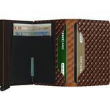 Secrid Slimwallet in brown open showing card slots and compact design for safe card storage and everyday use
