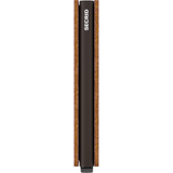 Secrid Slimwallet in brown, shown open with card slots on the side, compact leather wallet for cards and cash.